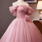 Pink Rose – Schulterfreies 3D-Blumenballkleid mit Tüllschleppe, Prinzessinnenkleid gh7071
