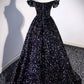 Midnight Galaxy - Off-the-shoulder dazzling sequined evening gown gh7072
