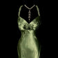 Robe de soirée longue en satin vert rétro, élégante et raffinée, avec bretelles perlées, longueur au sol, robe de bal, robe de remise de diplôme, gh4002