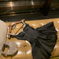 Girlhomeshops-Black short satin princess homecoming dress birthday party dress eighth grade dress gh5298