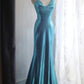 Blaues elegantes Satin-Lang-Meerjungfrauen-Schlankschnitt-Bodenlanges Ballkleid-Abendkleid-Abschlussballkleid gh4201