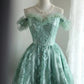 Green girl cute one shoulder flower bud print short princess dress adult birthday party homecoming dress gh4325