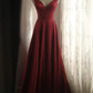 girlhomeshops-Sleeveless Wine - Red Satin A - line Floor - length Evening Dress gh5832