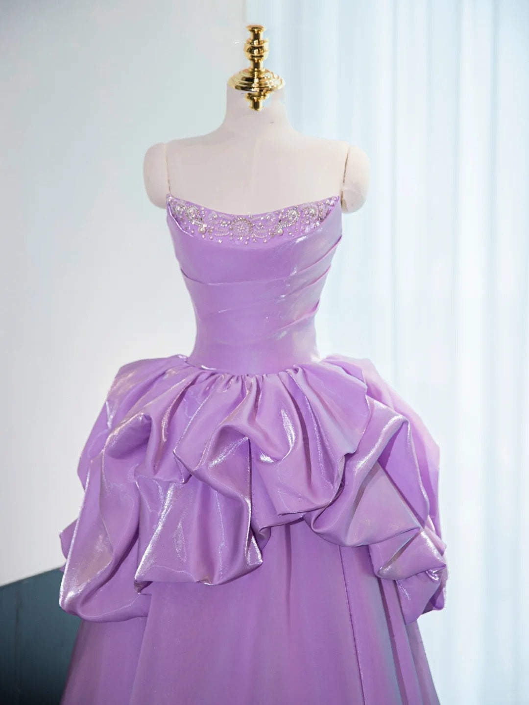 Lila Violett Prinzessin Langes Bodenlanges Satin Ballkleid Abendkleid gh4549