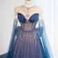 Robe de soirée longue en tulle bleu magnifique et brillant, perlée, longueur au sol, robe de bal, robe de remise de diplôme, gh4553