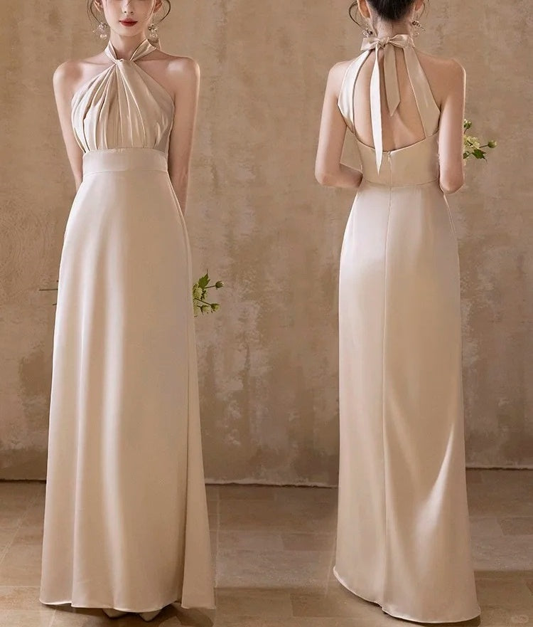 Champagner Elegante Mode Lange Satin Ballkleid Abendkleid Partykleid Brautjungfernkleider Ballkleid Hochzeit Mutter des Jahres Kleid gh3998