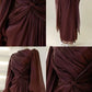 Robe de soirée bordeaux à manches longues, coupe trapèze, robe de bal, gh4317