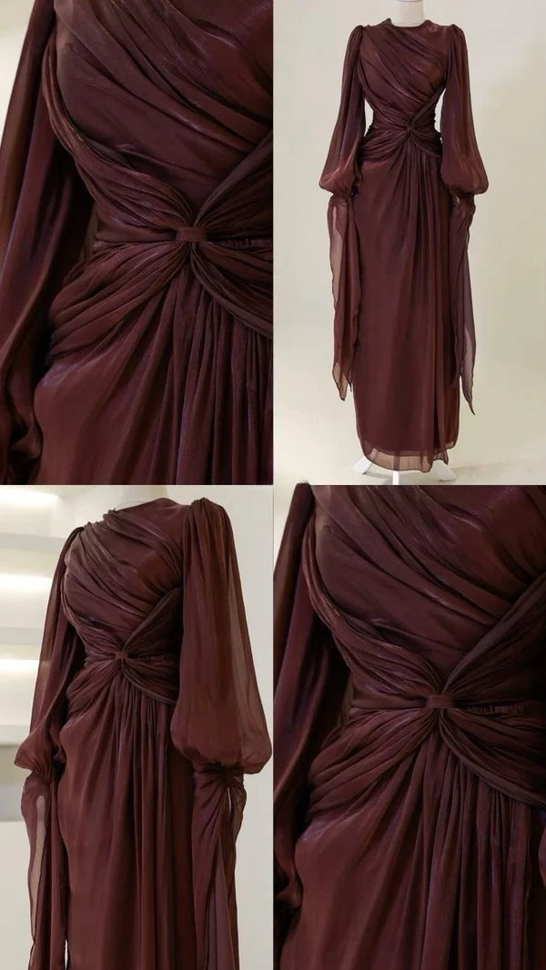 Robe de soirée bordeaux à manches longues, coupe trapèze, robe de bal, gh4317