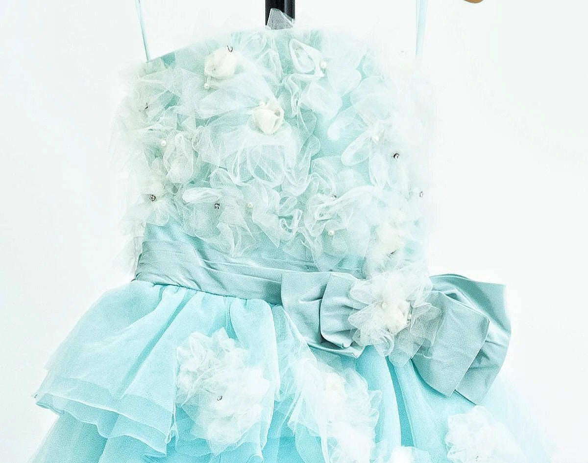 Girlhomeshops - Blau/Rosa Blumenmuster, modisch, wunderschön, elegant, lang, gestuftes Tüll-Ballkleid gh5323