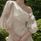 girlhomeshops-🕊One Shoulder Flower Long Fairy Dress White Moonlight Female Lead's Favorite Fairy Dress gh5907