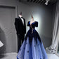 Girlhomeshops -Blue shiny long sequined tulle ball gown evening dress graduation dress gh5110