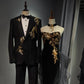 Girlhomeshops -Black shiny elegant long gold sequined tulle trailing ball gown evening gown graduation gown gh5108