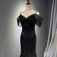 Girlhomeshops -Black shiny mermaid long sequined ball gown evening dress graduation dress gh5112