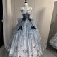 Girlhomeshops - Grau Blau Fantasie Blumen Lange Tüll Ballkleid Quinceanera Kleider gh5052