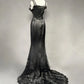 girlhomeshops-Black Satin Lace Long Dress gh6247