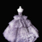 Märchenhaftes, luxuriöses, trägerloses Ballkleid im Feder-Stil aus Lavendel-Tüll mit mehreren Lagen – ein atemberaubendes Kleid für märchenhafte Hochzeiten und Dinnerpartys (gh6544)