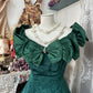 Girlhomeshops - Robe longue vert foncé en dentelle jacquard avec nœud et épaules dénudées gh5895