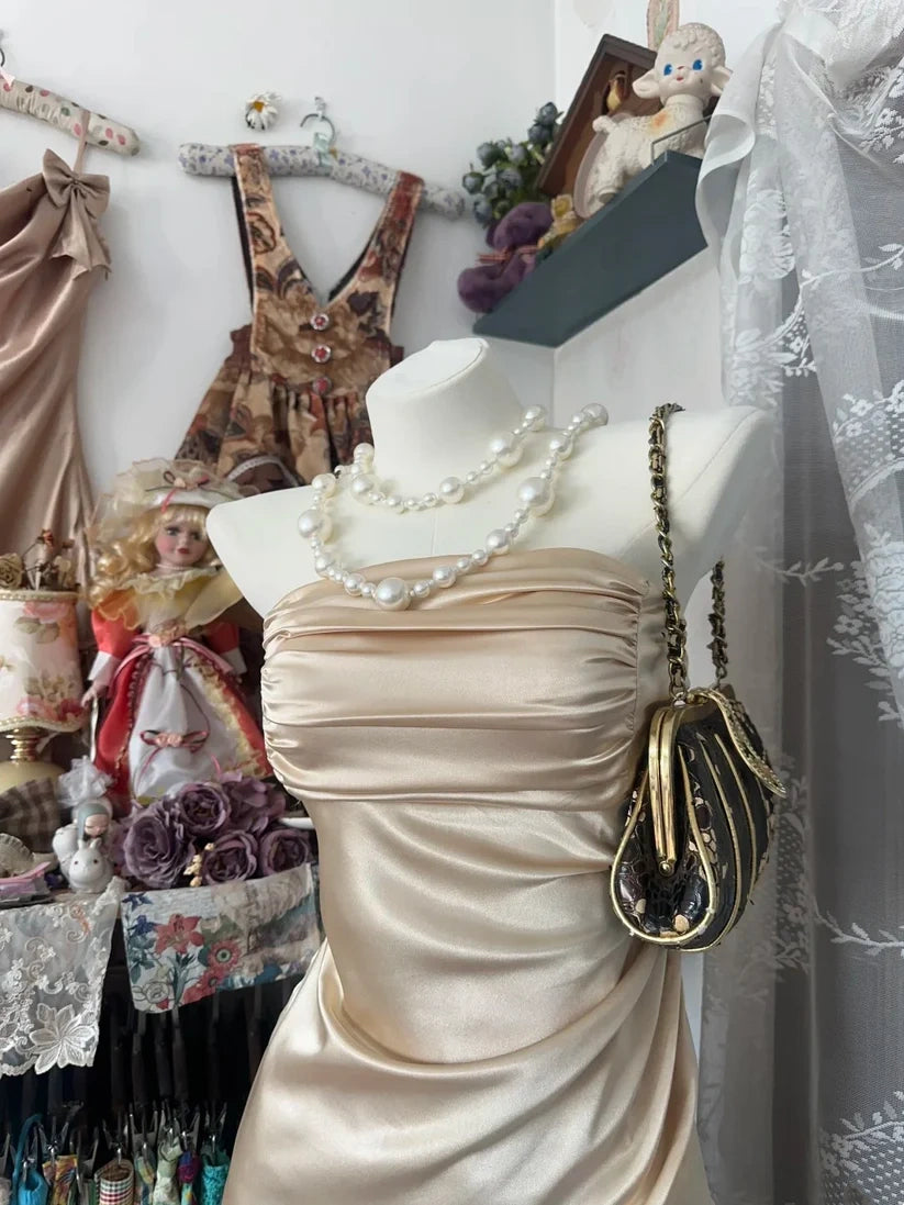 Girlhomeshops-Champagne Short Ruffle Satin Homecoming Dress Birthday Dress gh5246