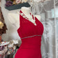 Girlhomeshops - Robe de bal longue en mousseline de soie, dos nu, style rétro, bretelles rouges, robe de fête d'anniversaire, gh5433