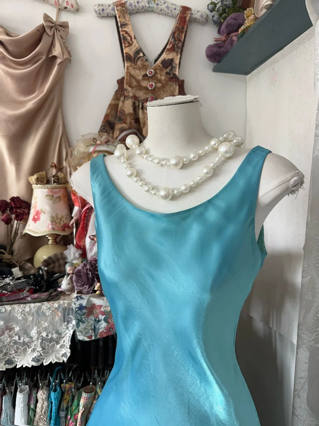 Robe de soirée bleue vintage, magnifique robe longue en tulle, robe de bal, gh4778