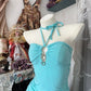 Robe de soirée courte élégante en mousseline de soie bleu clair à volants, style vintage, gh4776