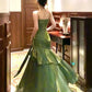 Robe de soirée longue à volants, style chic bordeaux/vert, gh4318