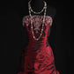 girlhomeshops-Burgundy Satin Beaded Strapless Sleeveless Floor-Length Ruffled Gown gh6316