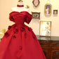 Rotes, elegantes, florales langes Satin-Ballkleid, Abendkleid, Abschlusskleid, Brautkleid, Geburtstagskleid, gh4241
