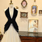 Robe de soirée longue en tulle, élégante et à la mode, avec col en V et perles noires et blanches, gh4240