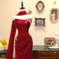 Robe de soirée sirène longue rouge à fleurs appliquées, élégante et fine, gh4238