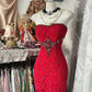 Robe de soirée longue sirène en dentelle rouge exquise gh6684