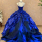 girlhomeshops-Royal Blue Gradient Satin Strapless Rhinestone-Embleme Floor-Long Court-Style Dress gh6367