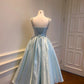 Luxury Sweet Style Iridescent Satin Spaghetti-Strap Gown - Elegant Dress for Date & Party gh6559