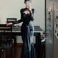 Robe de bal longue et élégante en dentelle exquise noire à manches longues, modèle gh6629