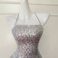 Silver shiny niche vintage dress short sequin homecoming dress birthday cocktail party dress gh4306