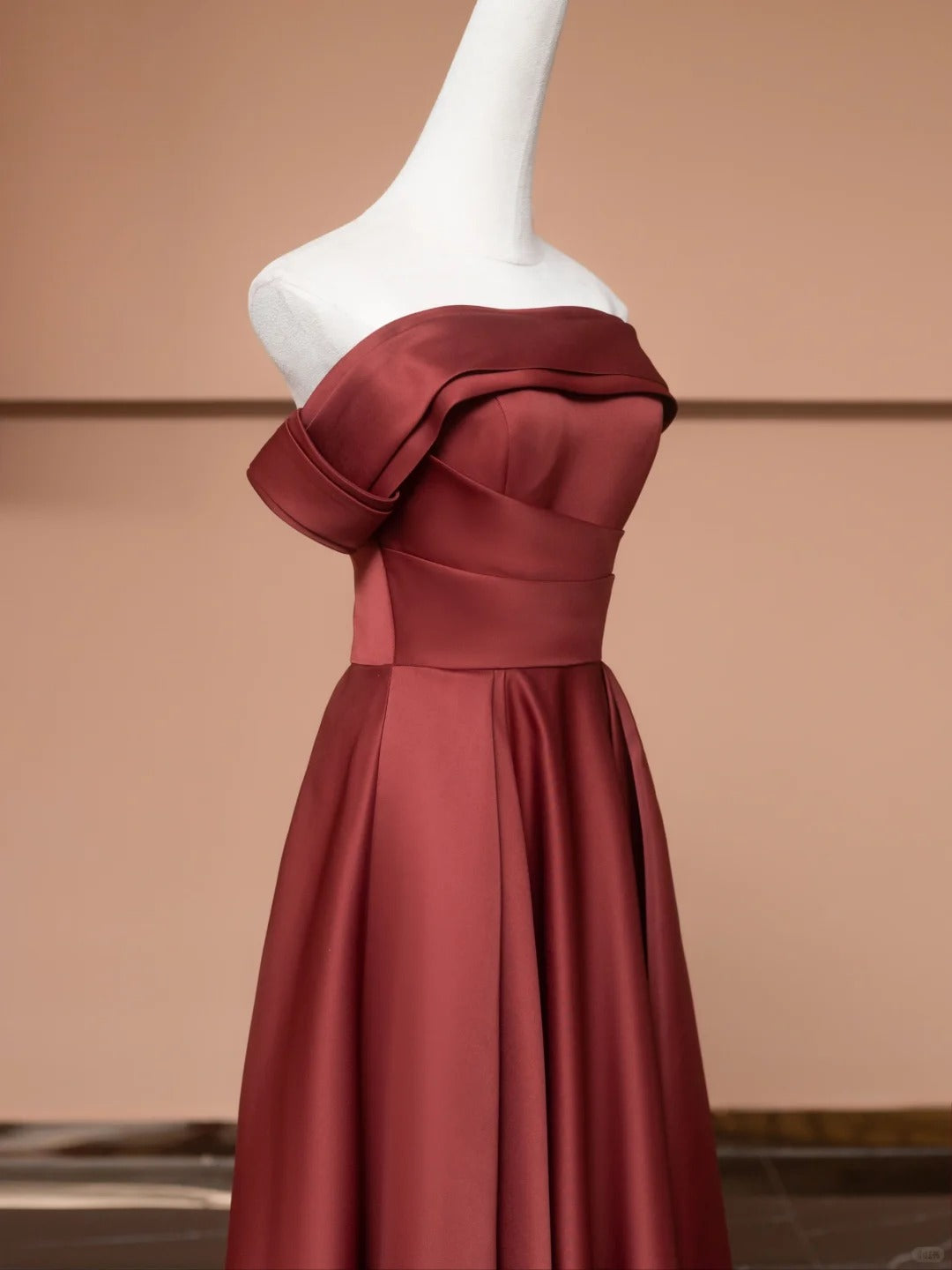 Robe de soirée longue en satin marron et rouge, élégante et tendance, gh4874