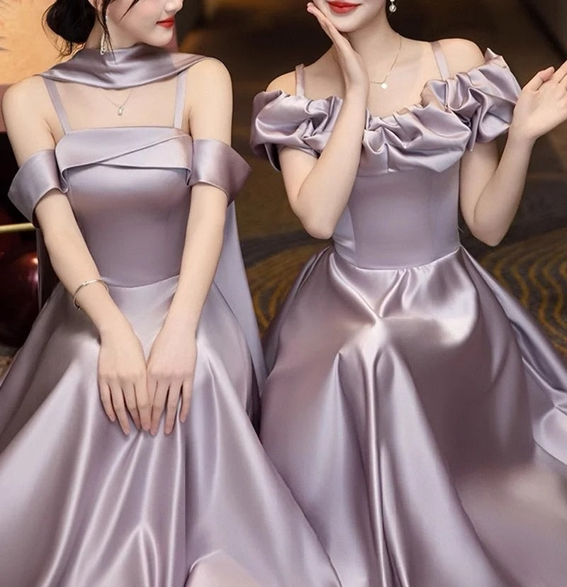 Lila Elegante Mode Lange Satin Ballkleid Abendkleid Partykleid Brautjungfernkleider Ballkleid gh3996