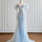 Girlhomeshops--Blue gorgeous exquisite beaded long tulle prom dress gh5485