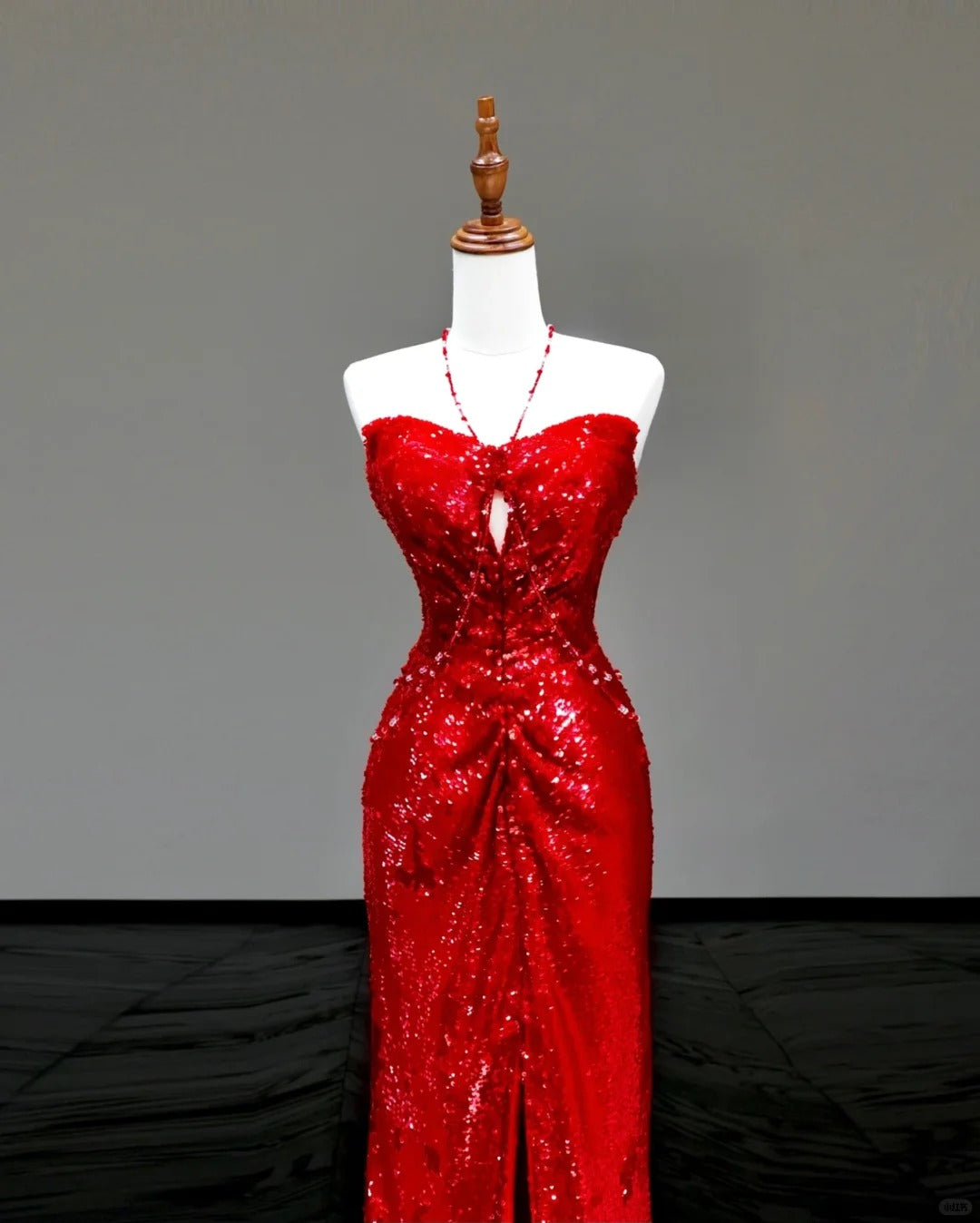 Girlhomeshops-Red sexy suspenders elegant long sequined prom dress evening dress party dress gh5123