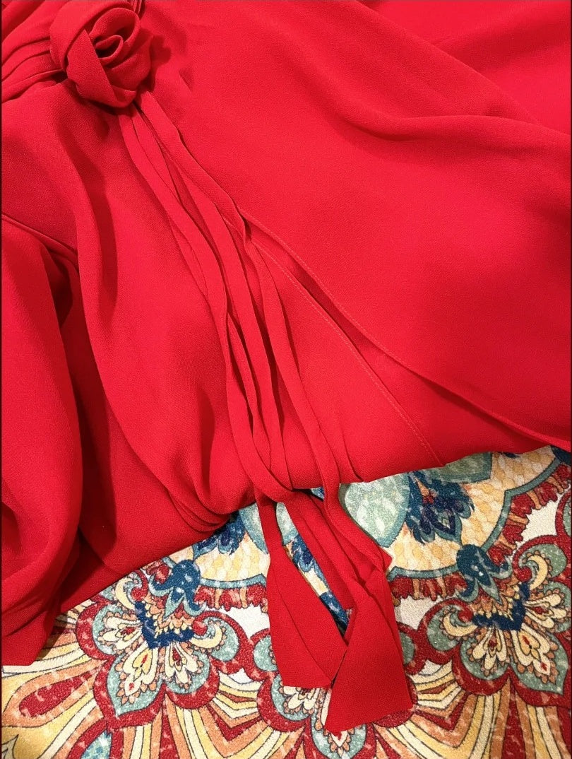 Robe de soirée longue en satin et tulle à fleurs rouges, robe de bal, robe de fête d'anniversaire, gh4414