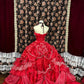 Rotes langes Ballkleid-Abendkleid aus Satin mit Blumenmuster und Perlen gh4768