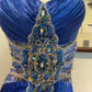 Robe de soirée longue en satin bleu, luxueuse et élégante, avec strass, pour bal de promo, anniversaire, gh4944