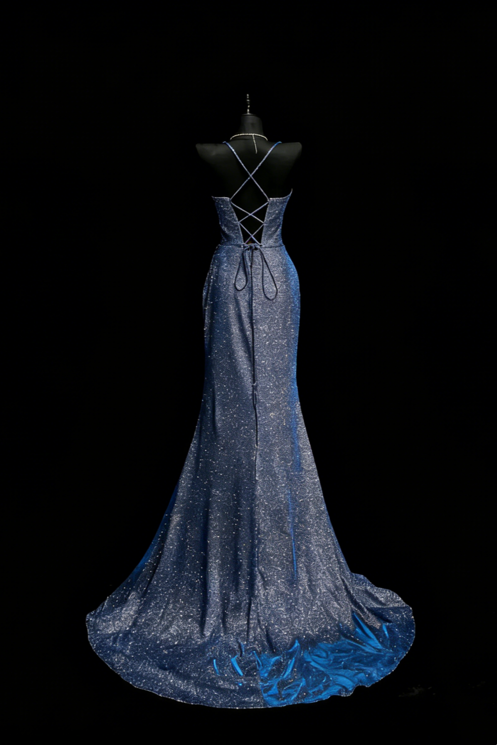 Galaxie-schimmerndes, blau glitzerndes Meerjungfrauenkleid im Regenbogen-Stil – Abendkleid und Kleid für den roten Teppich im Sternenlicht-Stil gh6570