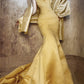 Gelb wunderschöne exquisite Perlen lange Satin Ballkleid Abendkleid Partykleid gh4499