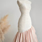 girlhomeshops- Vintage Pink-White Contrast Ruched Strapless Mermaid Long Evening Gown gh6091