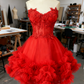 girlhomeshops-Blue Delicate Beaded Short Tulle Dress, Homecomming Birthday Dress gh6163
