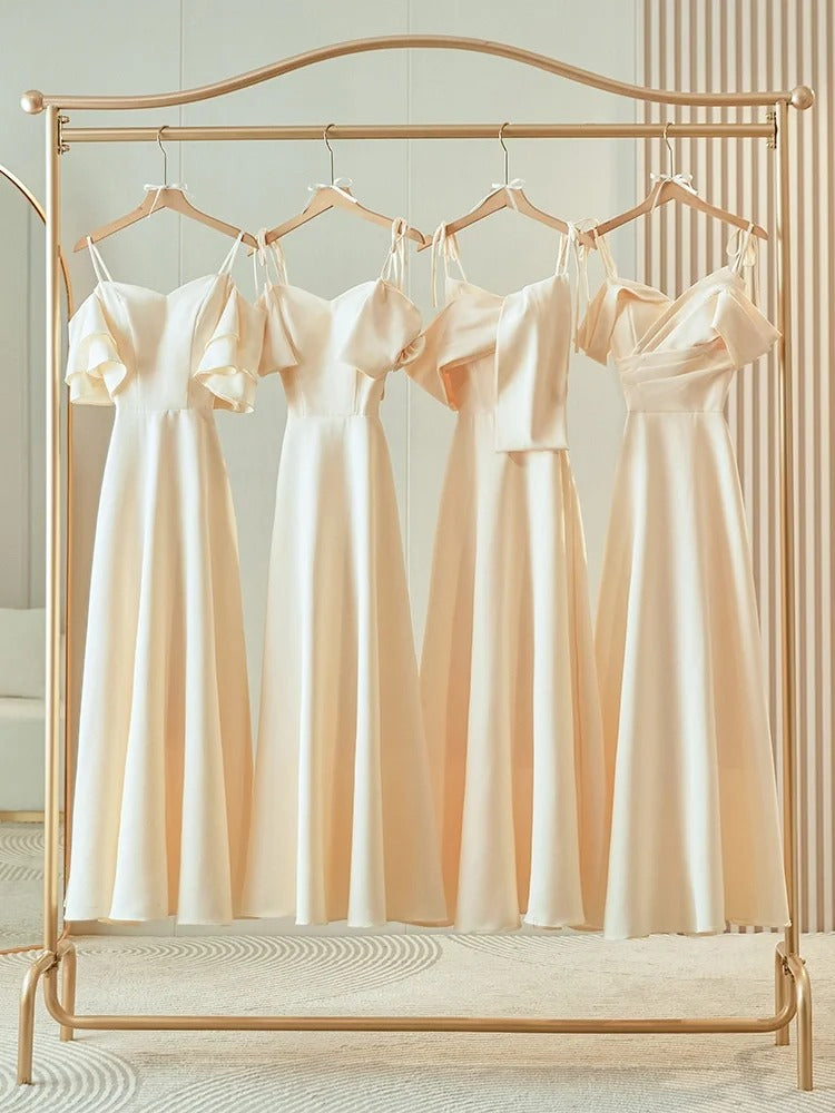 Champagner Elegante Mode Lange Bodenlangen Satin Brautjungfernkleider Ballkleid Abendkleid Hochzeitsgast Partykleid Hochzeit Mutter der Braut Kleid gh4001
