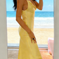 Light Yellow Satin Spaghetti Strap Maxi Dress - Cowl Neck Back Tie Beach Vacation/Garden Date/Light Evening Dress gh6995