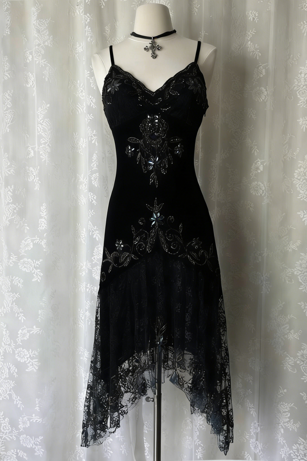 Dunkelblaues, ätherisches Meerjungfrauen-Abendkleid im Gothic-Stil mit hübschem Blumenmuster, Pailletten und Perlenbesatz, Midi-/Kurzformat, Homecoming-Kleid, Date-Kleid, Partykleid gh4617