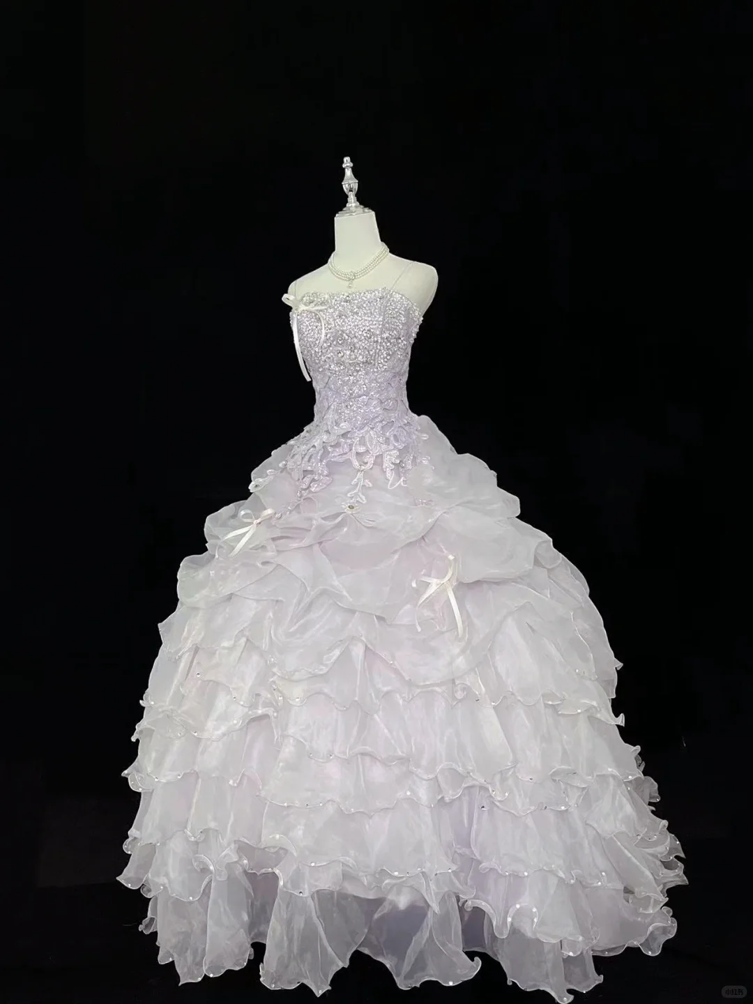 Lavender Ombre Strapless Rhinestone Cinched Waist Voluminous Skirt Long Romantic Dress, Wedding Gown gh7953